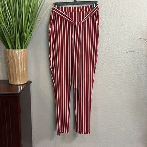 #318* Mosaic & CO, red/white Striped belted dress pants size small
